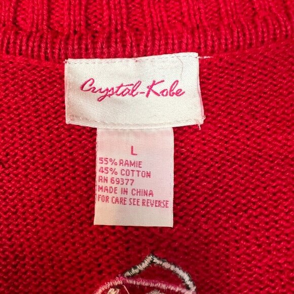 Vintage Christmas Red Cardigan With Embroidered Penguins & Snowmen Theme - Picture 7 of 8